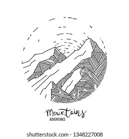 Hand drawn image of a mountain peak, engraving style, grunge textured vector illustrations