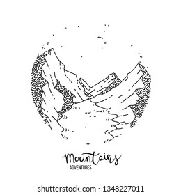 Hand drawn image of a mountain peak, engraving style, grunge textured vector illustrations