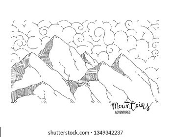 Hand drawn image of a mountain peak, engraving style, grunge textured vector illustrations