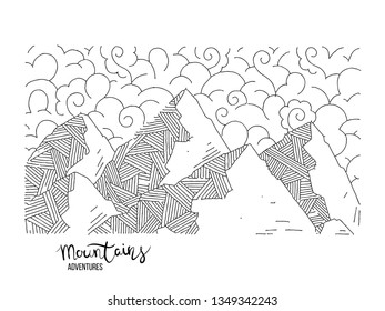 Hand drawn image of a mountain peak, engraving style, grunge textured vector illustrations