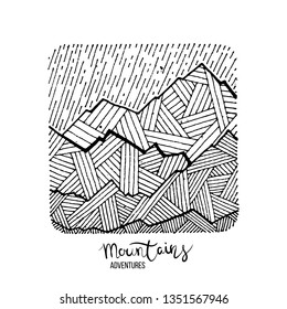 Hand drawn image of a mountain peak, engraving style, grunge textured vector illustrations