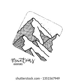 Hand drawn image of a mountain peak, engraving style, grunge textured vector illustrations