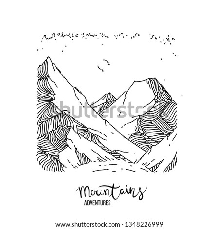 Hand drawn image of a mountain peak, engraving style, grunge textured vector illustrations