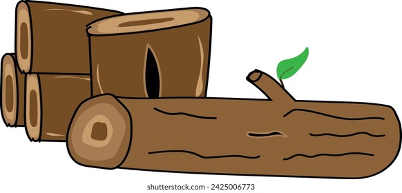 imagen dibujada a mano de algunos troncos después de ser cortados del bosque