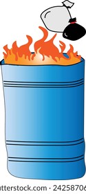 hand drawn image of a trash can with a fire inside to burn the trash