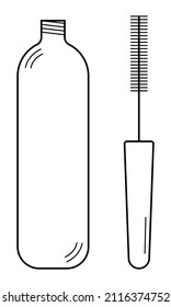 Hand drawn image of a tube with a brush containing mascara. Cosmetics for beauty