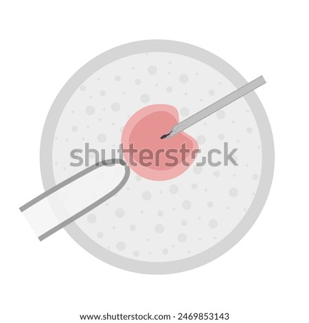 Hand drawn image of in vitro human artificial fertilization in petri dish with tube and needle.