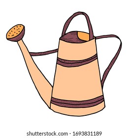 Imagen dibujada a mano de una lata de riego. Estilo Doodle. Elemento vectorial para el diseño. Herramienta Jardín.