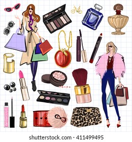 Hand drawn images Cosmetics and Perfume
