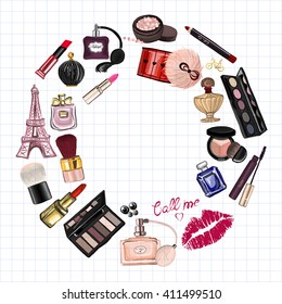 Hand drawn images Cosmetics and Perfume