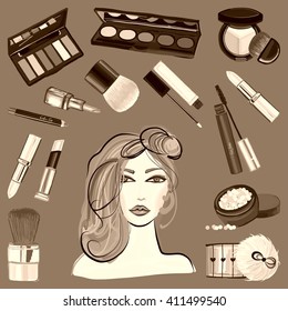 Hand drawn images Cosmetics and Perfume