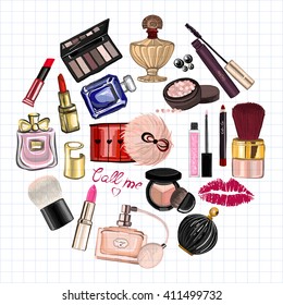 Hand drawn images Cosmetics and Perfume