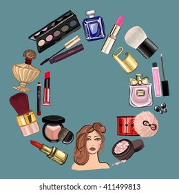Hand drawn images Cosmetics and Perfume