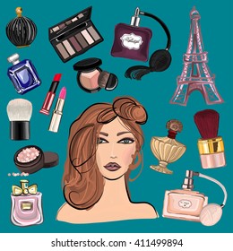 Hand drawn images Cosmetics and Perfume