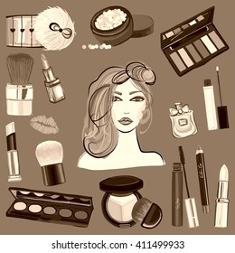 Hand drawn images Cosmetics and Perfume