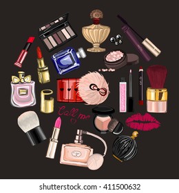 Hand drawn images Cosmetics and Perfume