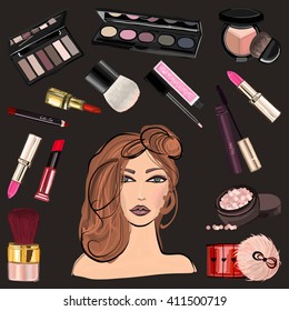 Hand drawn images Cosmetics and Perfume