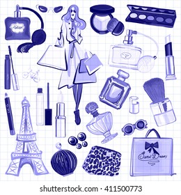 Hand drawn images Cosmetics and Perfume