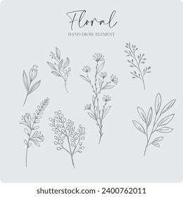 hand drawn images of leaves and flowers, can be used to decorate wedding cards and wedding elements. Available in 5 types of hand drawn flowers.