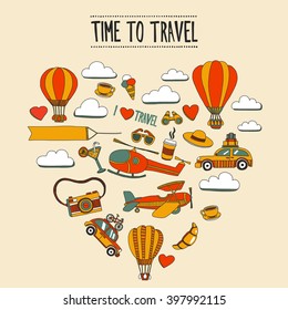 Hand drawn images Travel adventure balloon For any kind of design