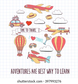 Hand drawn images Travel adventure balloon For any kind of design