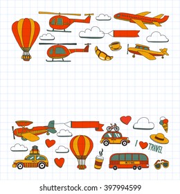Hand drawn images Travel adventure balloon For any kind of design