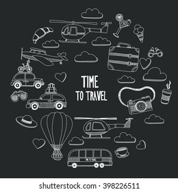 Hand drawn images Travel and transportation