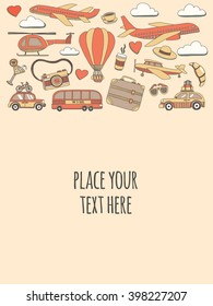 Hand drawn images Travel and transportation