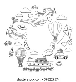 Hand drawn images Travel and transportation