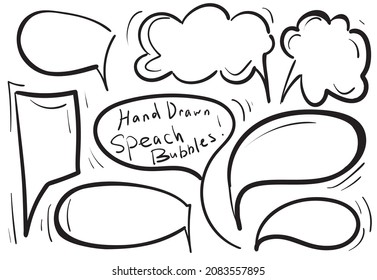 Hand Drawn Imitation of Speech Bubble Vector Icons. Collection of Sketchy Doodle Thought Bubbles