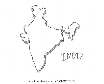 Hand Drawn Of India 3D Map On White Background.