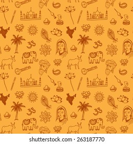 Hand drawn India seamless pattern.