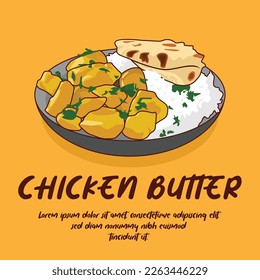 Hand drawn indian cuisine chicken butter illustration