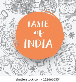 Hand drawn Indian food banner, Vector Illustration