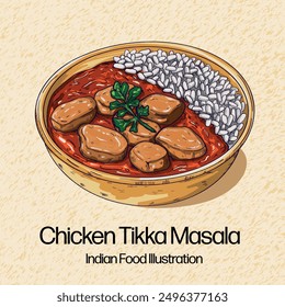 Hand Drawn Indian Food illustration Chicken Tikka Masala