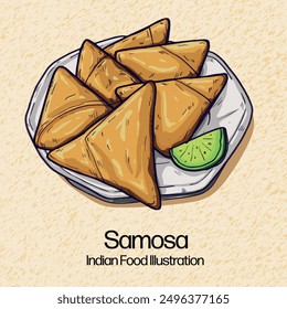 Hand Drawn Indian Food illustration Samosa