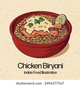 Hand Drawn Indian Food illustration Chicken Biryani