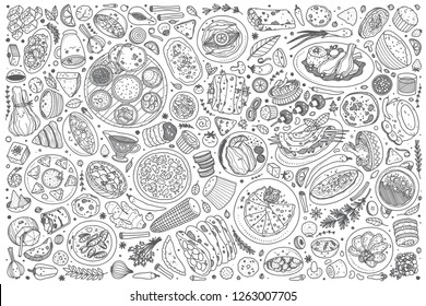 Hand drawn Indian food set doodle vector illustration background