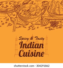 Hand drawn Indian food   spices  vector