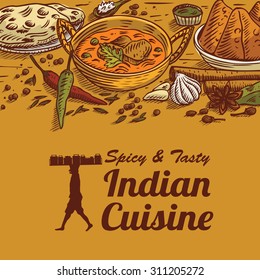 Hand drawn of Indian food and spices