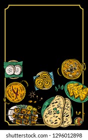 Hand drawn Indian food, Vector Illustration
