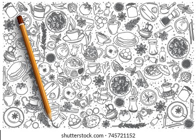 Hand Drawn Indian Food Vector Doodle Set Background