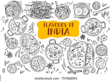 Hand drawn Indian food  Vector Illustration
