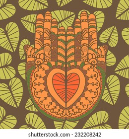 Hand drawn indian hands vector illustration on brown background