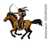 Hand drawn Indian Warrior Archer riding the horse