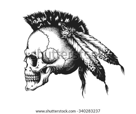 Hand Drawn Indian Warrior Skull Mohawk Stock Vector (Royalty Free ...