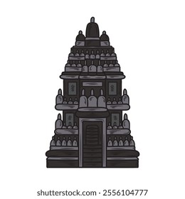 Hand Drawn Indonesia Landmark Illustration Colored - Prambanan Temple