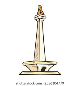 Hand Drawn Indonesia Landmark Illustration Colored - Monas