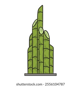 Hand Drawn Indonesia Landmark Illustration Colored - Sharp Bamboo Monument