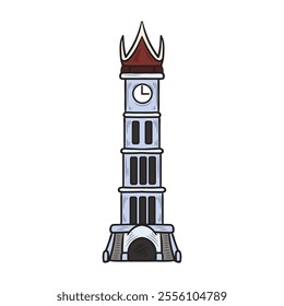 Hand Drawn Indonesia Landmark Illustration Colored - Clock Tower Monument